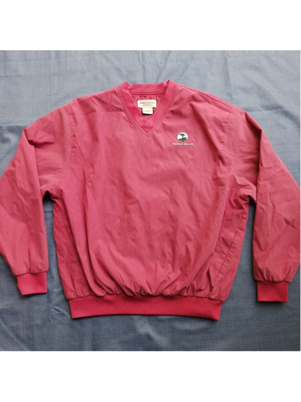 Pebble Beach Mens Soft Red V-Neck Golf Windbreaker Pullover Size L Satin Interio